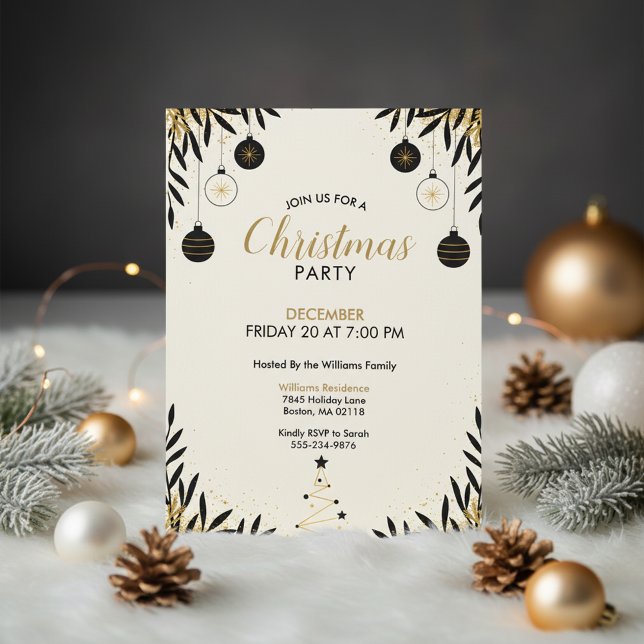 Convite de festa de Natal em preto dourado moderno (Modern Holiday Invitation)