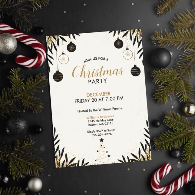 Convite de festa de Natal em preto dourado moderno (Modern Christmas Party)