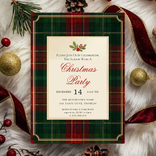 Convite de Festa de Natal em Tartan Verde Xadrez