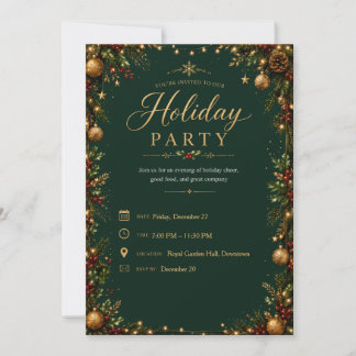 Convite de festa de Natal em verde dourado elegant