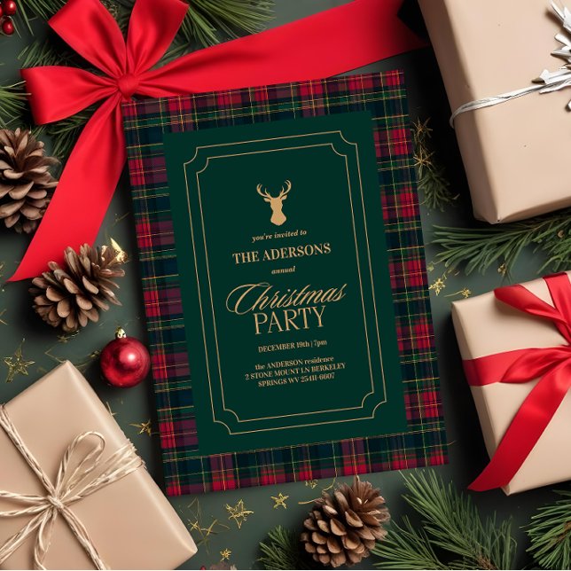 Convite de festa de Natal em Xadrez Tártan Elegant (Criador carregado)