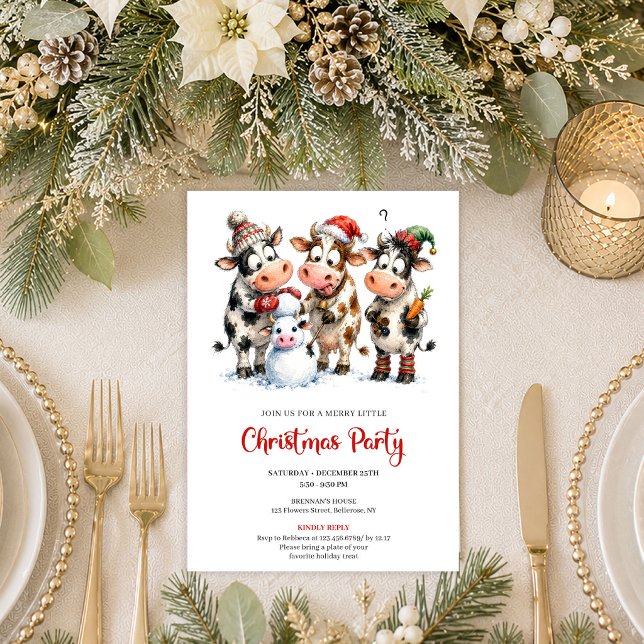 Convite de festa de Natal encantador e peculiar de (Charming Quirky Cow Festive Christmas Party Invitation

)