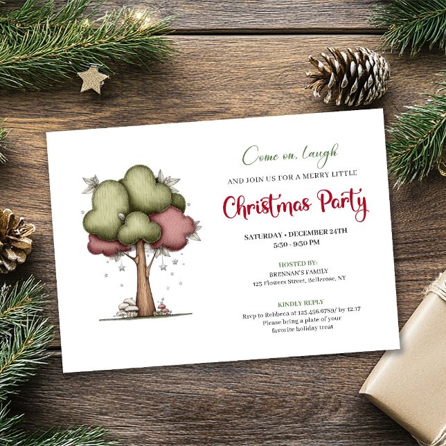 Convite de festa de Natal engraçado árvore de Nata (Funny Christmas tree cute watercolor party invite)