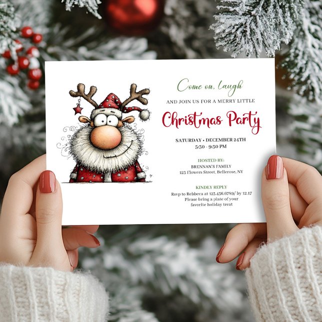 Convite de festa de Natal engraçado do Papai Noel  (Funny Santa Red Green Cartoon Party Invitation)