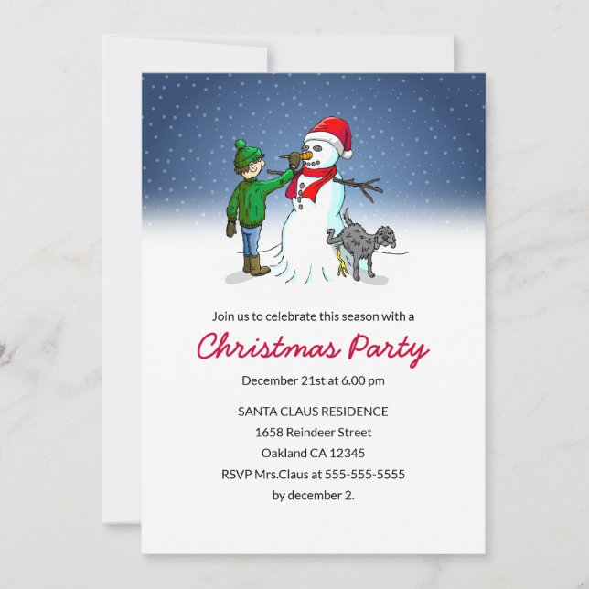 Convite de Festa de Natal Faça um Boneco de Neve (Frente)