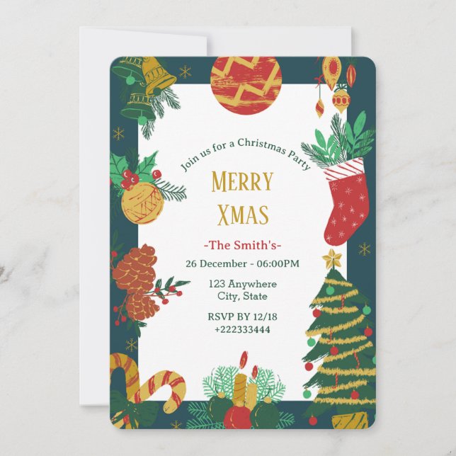 Convite de Festa de Natal Festiva (Frente)