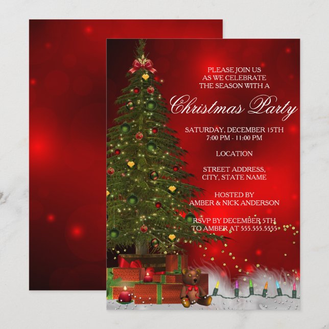 Convite de Festa de Natal Festiva com Luzes de Cin (Frente/Verso)