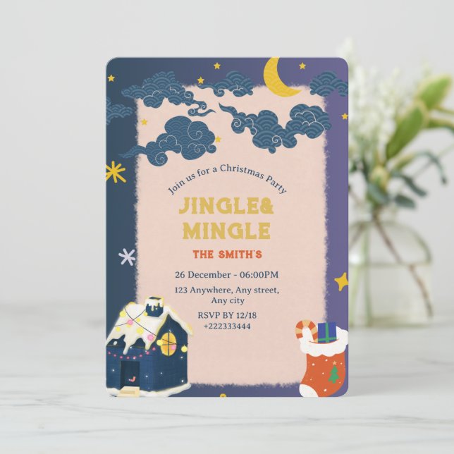 Convite de Festa de Natal Festivo (Em pé/Frente)