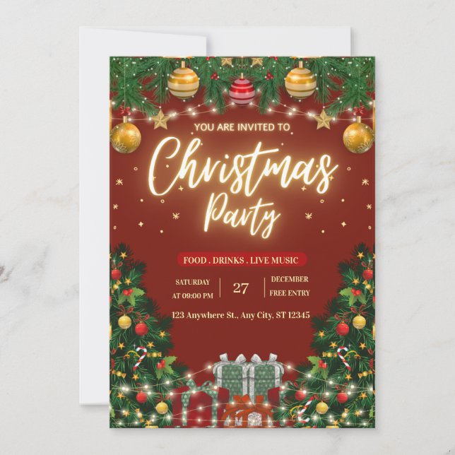 Convite de Festa de Natal Festivo (Frente)