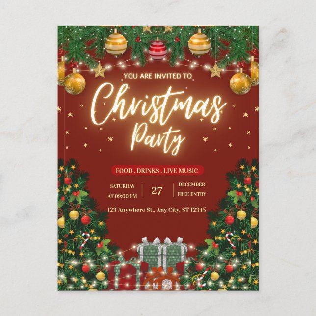 Convite de Festa de Natal Festivo (Frente)