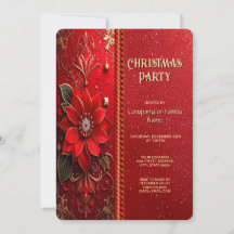 Convite de Festa de Natal Flor Vermelha