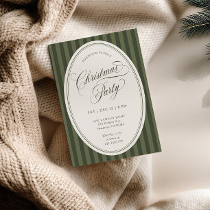 Convite de festa de Natal listrado verde elegante