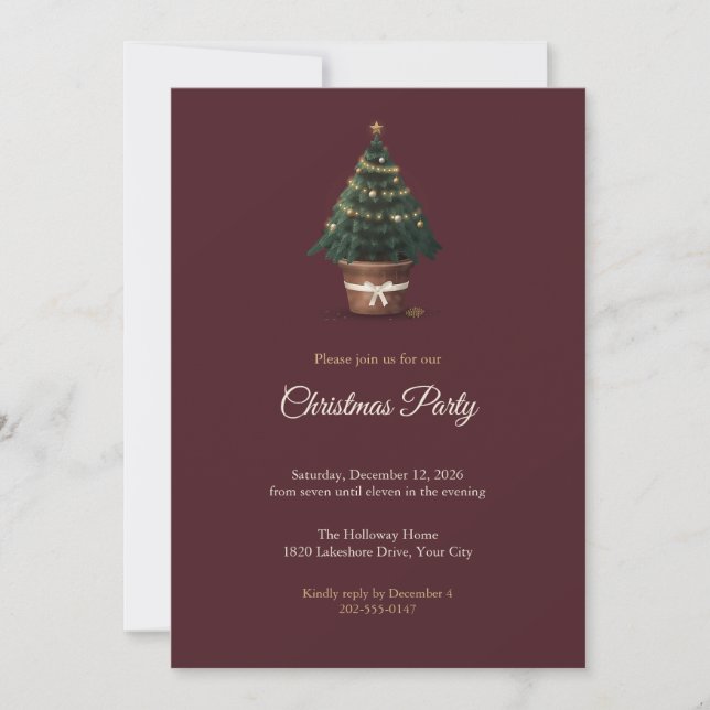 Convite de Festa de Natal Little Potted Tree (Frente)