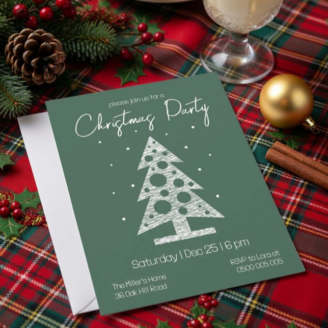 Convite de Festa de Natal Moderna Verde e Branca (Criador carregado)