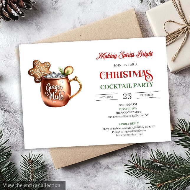 Convite de Festa de Natal Moderno e Festivo para C (Modern Festive Christmas Cocktails Party Invitation)