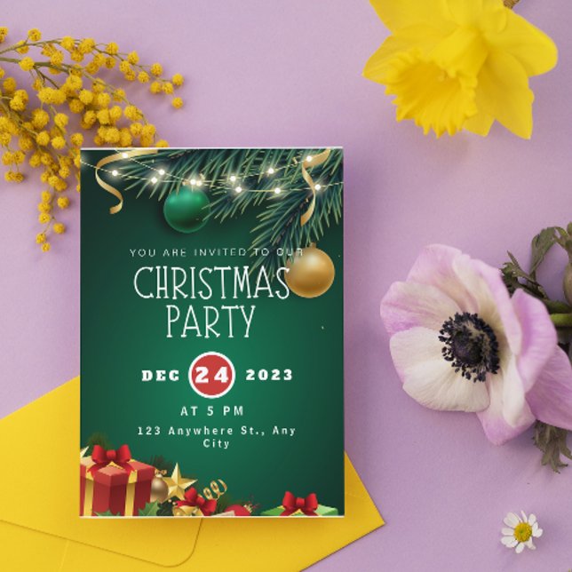 Convite de Festa de Natal Moderno Vermelho Verde (Criador carregado)