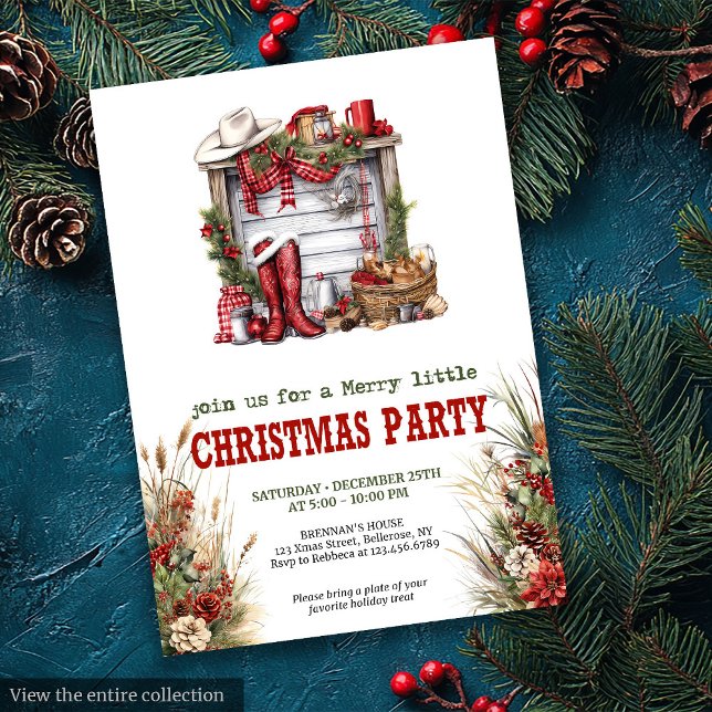 Convite de Festa de Natal no Oeste Selvagem Editáv (Editable Wild West Holiday Party Invitation)