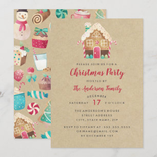 Convite de festa de Natal para casa de gengibre do