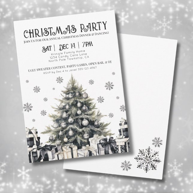 Convite de festa de Natal preto e branco elegante (Black White Elegant Christmas Party Invitation)