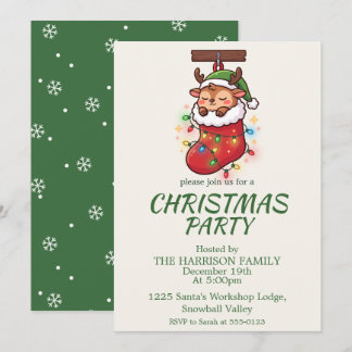 Convite de Festa de Natal Rena Chibi Fofo 5x7