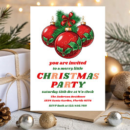 Convite de Festa de Natal Retro com Ornamentos Edi