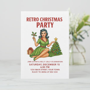 Convite de Festa de Natal Retro   Pin-Up Vintage 