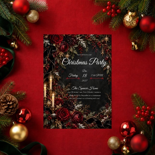 Convite de festa de Natal Rosa Gótica (Criador carregado)