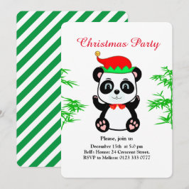 Convite de festa de Natal Urso Panda Elfo em Branc