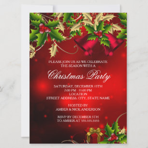 Convite de Festa de Natal Vermelho Folhas de Azevi
