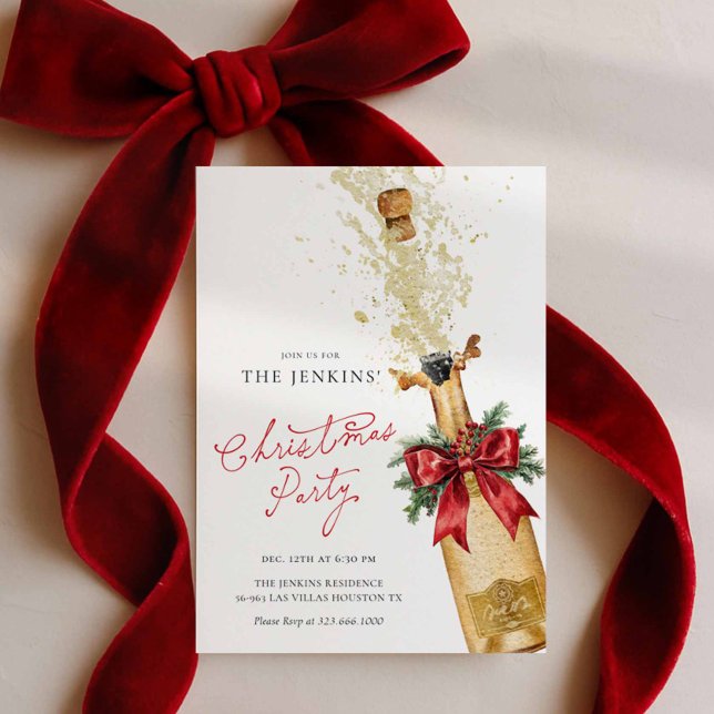 Convite de Festa de Natal Vermelho para Coquetel (Family Christmas Party Invitation - Red bow)