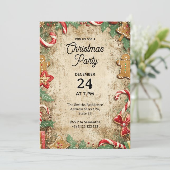 Convite de Festa de Natal Vintage (Em pé/Frente)