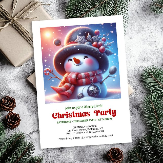 Convite de festa de neve engraçado e aconchegante  (Warm funny snowman invite holiday party digital

)