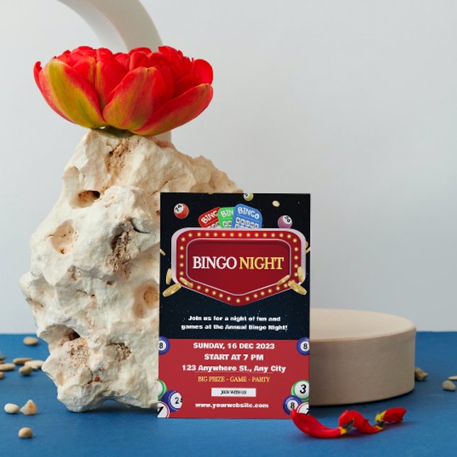 Convite de festa de noite de Bingo Vermelho e Pret (Criador carregado)