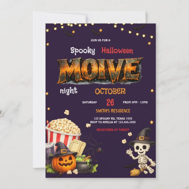 Convite de Festa de Noite de Cinema de Halloween A (Frente)