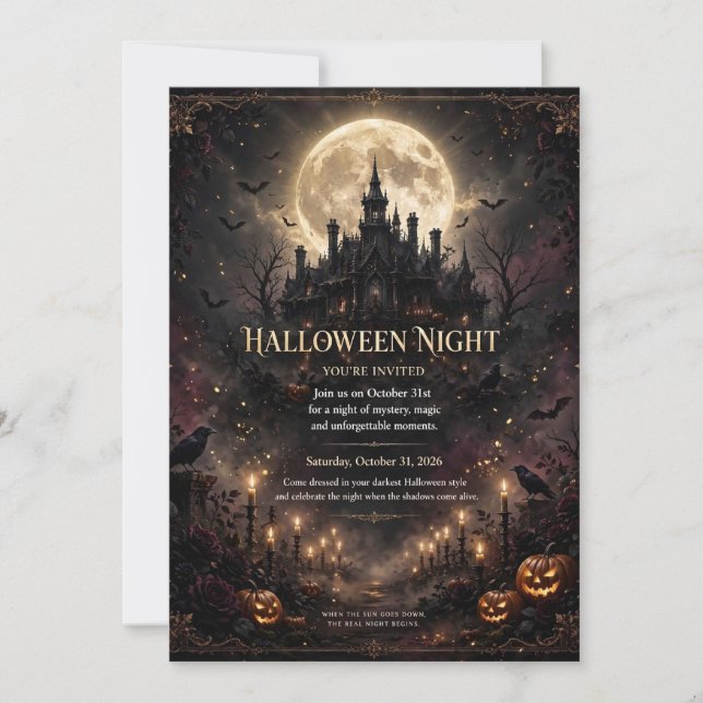 Convite de Festa de Noite de Halloween Castelo Gót (Frente)