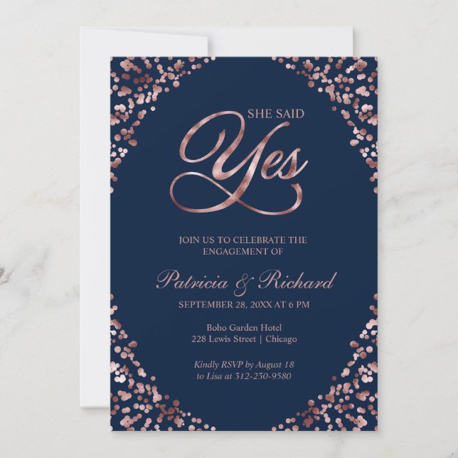 Convite de festa de noivado Blue She Said Yes (Frente)
