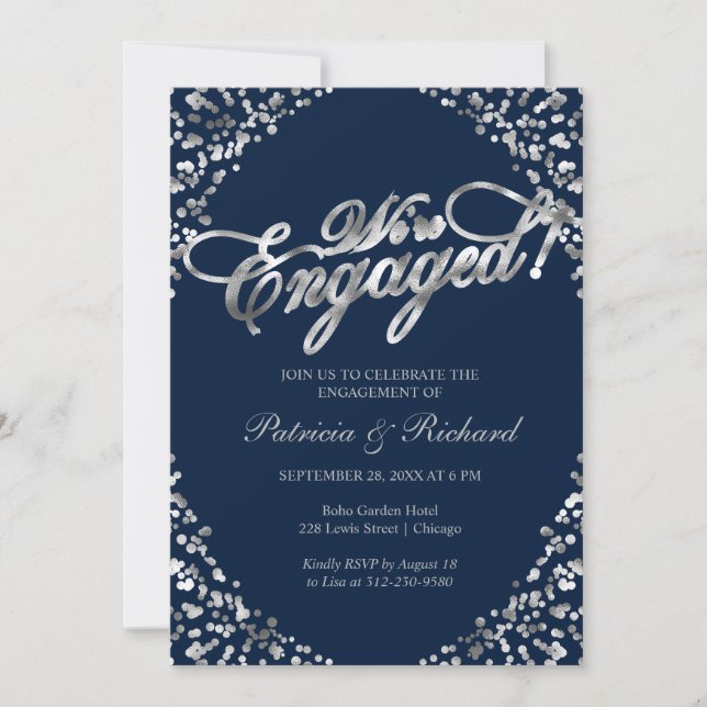 Convite de festa de noivado Blue We're Engaged (Frente)