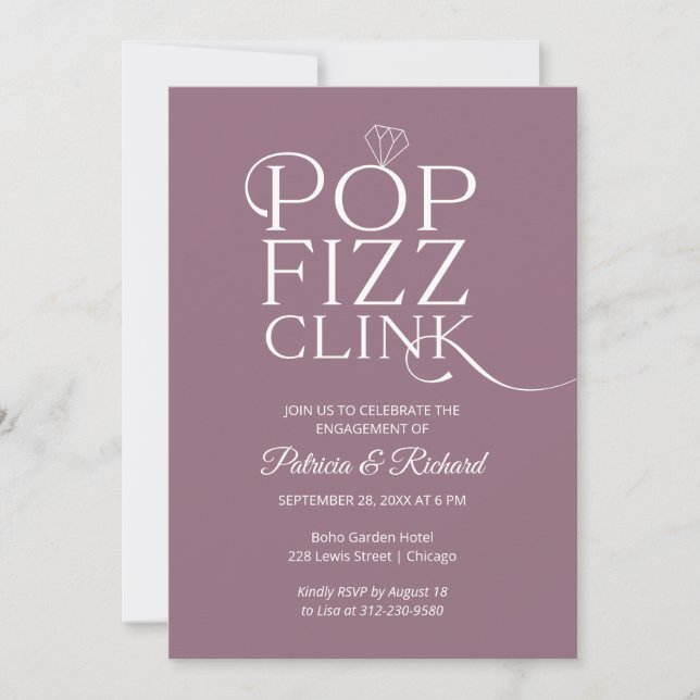 Convite de festa de noivado Chic Pop Fizz Clink (Frente)