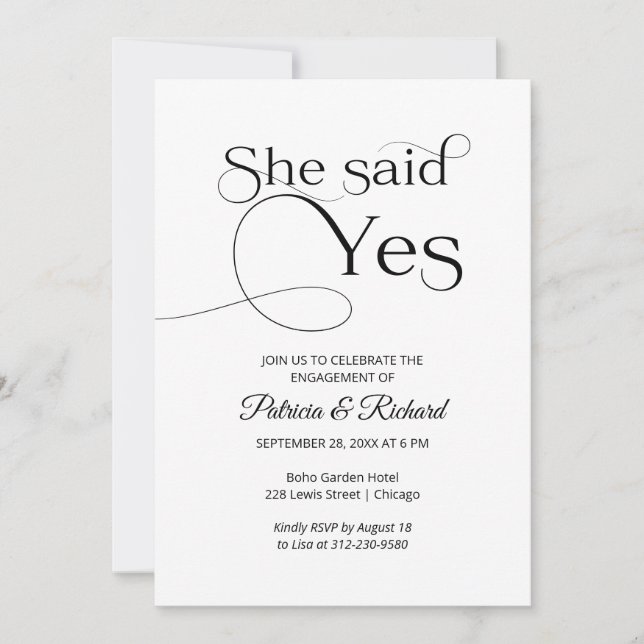 Convite de festa de noivado Chic She Said Yes (Frente)