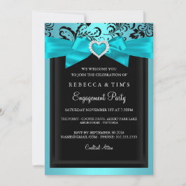 Convite de festa de noivado com coração romântico 