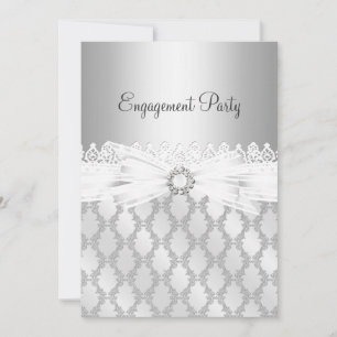 Convite de festa de noivado com diamante prateado