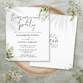 Convite de festa de noivado com flora verde para o