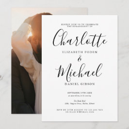 Convite de Festa de Noivado com Foto de Letra Eleg