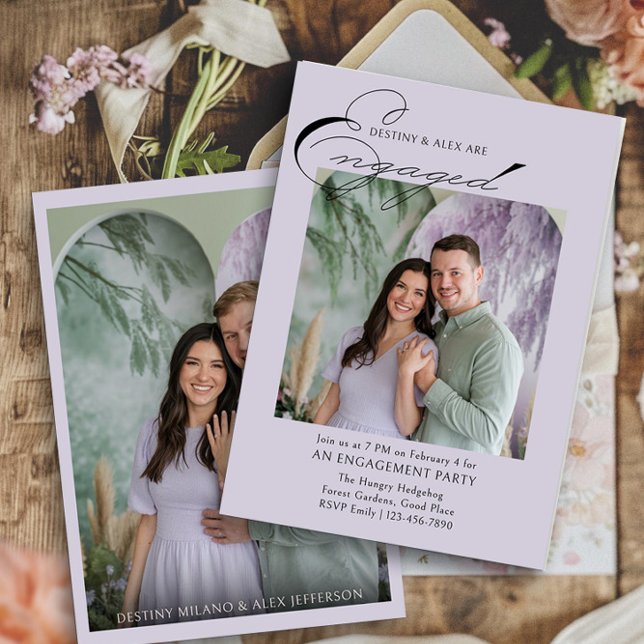 Convite de Festa de Noivado com Foto Dupla Face co (Engagement Photo Invitation from the Engagement Party Invitations collection by Darling & May)