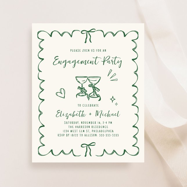 Convite de festa de noivado com moldura ondulada c (Whimsical Wavy Frame Engagement Party Invitation)