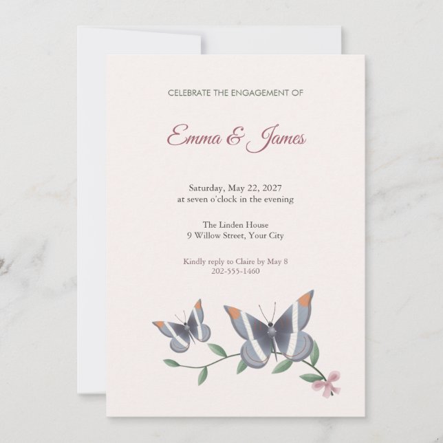 Convite de festa de noivado da Irmã Borboleta (Frente)