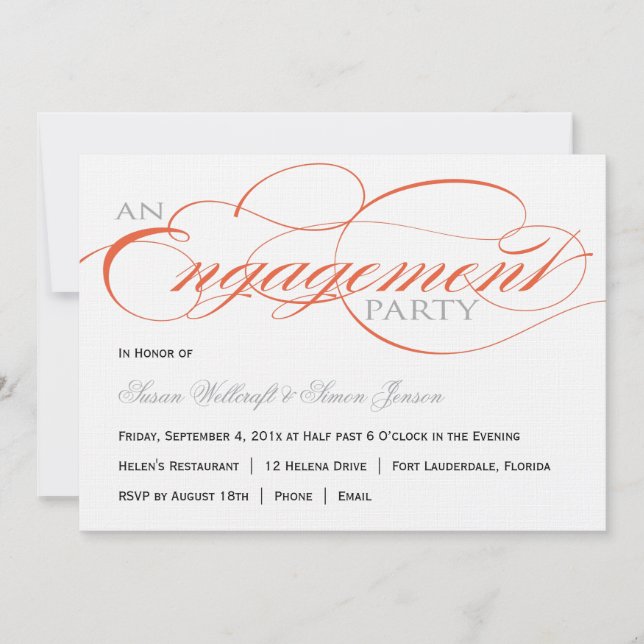 Convite de Festa de noivado de Script Laranja (Frente)