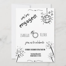 Convite de Festa de noivado Desenhada em Mão Moder