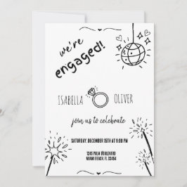 Convite de Festa de noivado Desenhada em Mão Moder