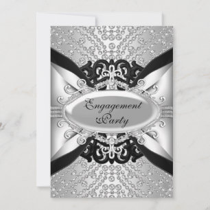 Convite de festa de noivado Diamante Prata e Preto